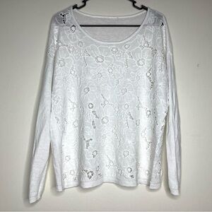 < J.Jill Linen Blend Floral Cut Out Sweater Top Lightweight >